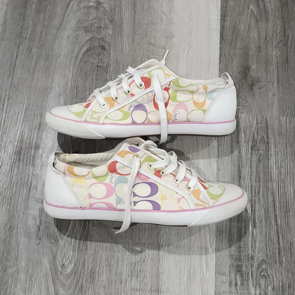 Coach Barret Signature C Rainbow Multicolor Canvas Leather Womens 9.5 Sneakers